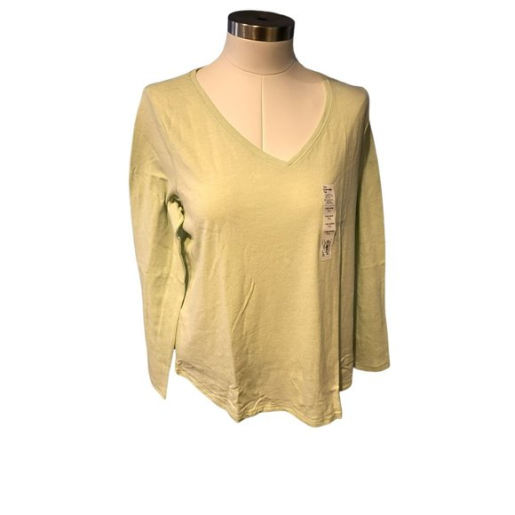 Sonoma Lime Green V-neck Long Sleeve Tee Shirt NWT XL Petite Womans Top JJ1070 - Picture 1 of 3